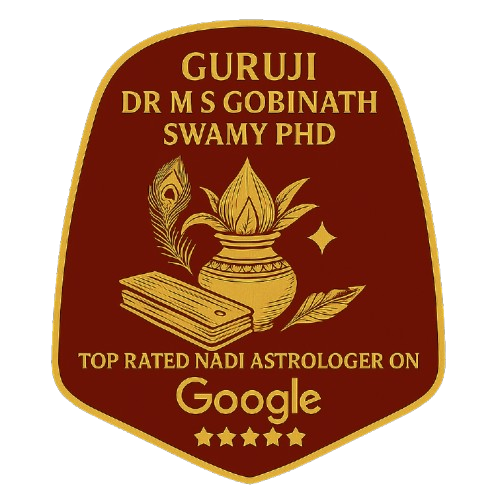 Top rated badge of Guruji Dr. M. S. Gobinath Swamy Ph.D., trusted expert in Nadi Astrology in Vaitheeswaran Koil with 5-star reviews.