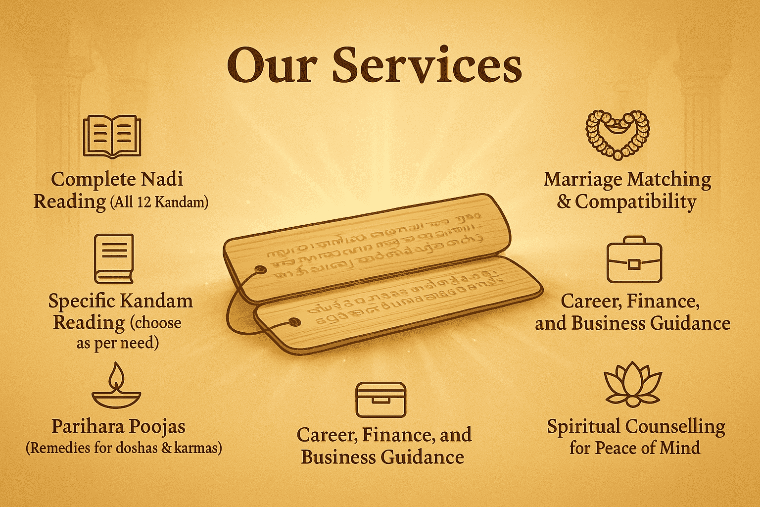 Nadi Astrology services in Madurai including complete Kandam readings, remedies, marriage matching, career guidance, and spiritual counselling.