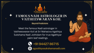 Famous Nadi astrologer in Vaitheeswaran Koil at Sri Mahasiva Agathiya Sukshama Nadi Jothidam offering authentic Agathiyar palm leaf astrology readings.