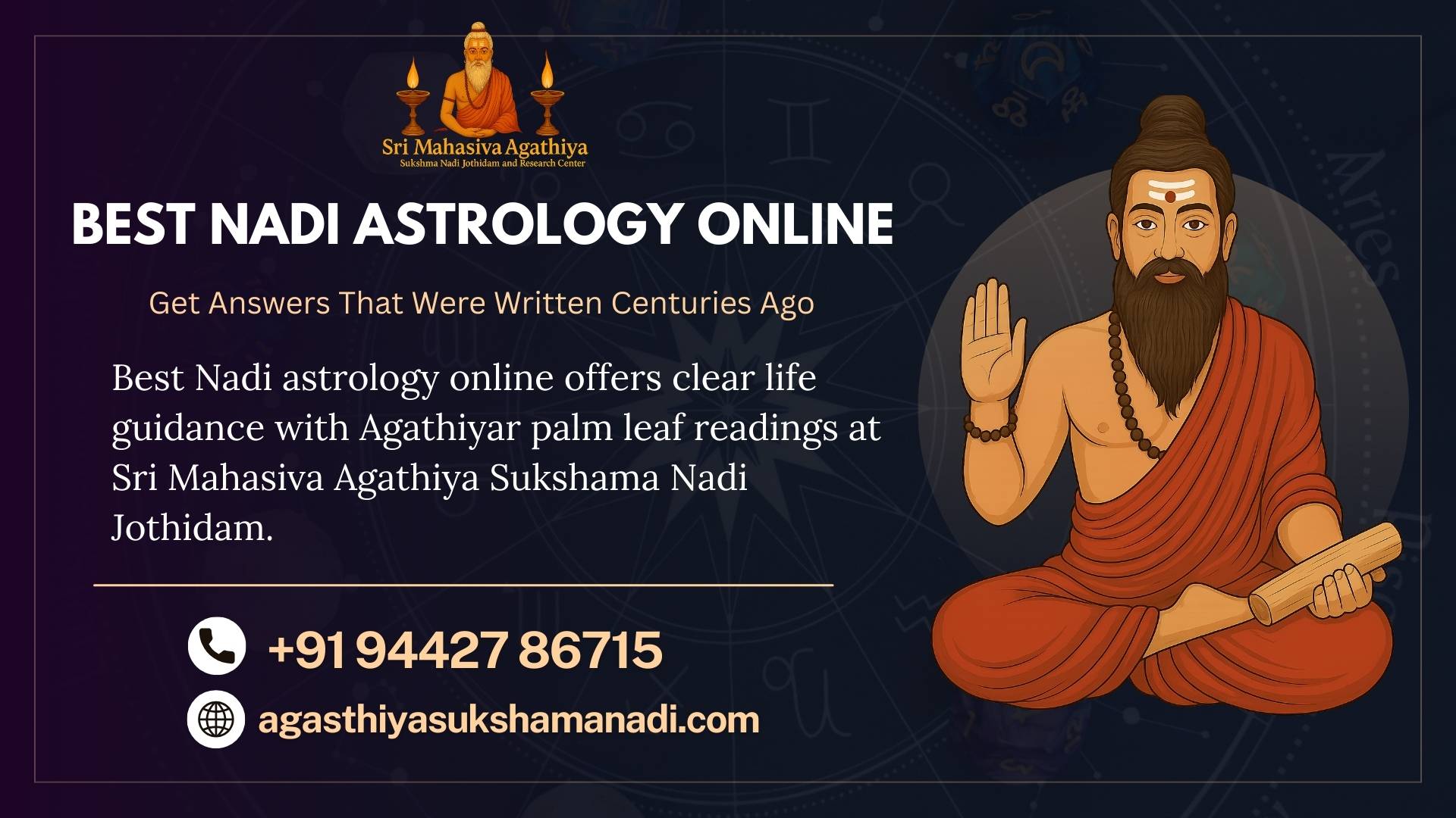 Best Nadi astrology online at Sri Mahasiva Agathiya Sukshama Nadi Jothidam offering Agathiyar palm leaf readings for clear life guidance.
