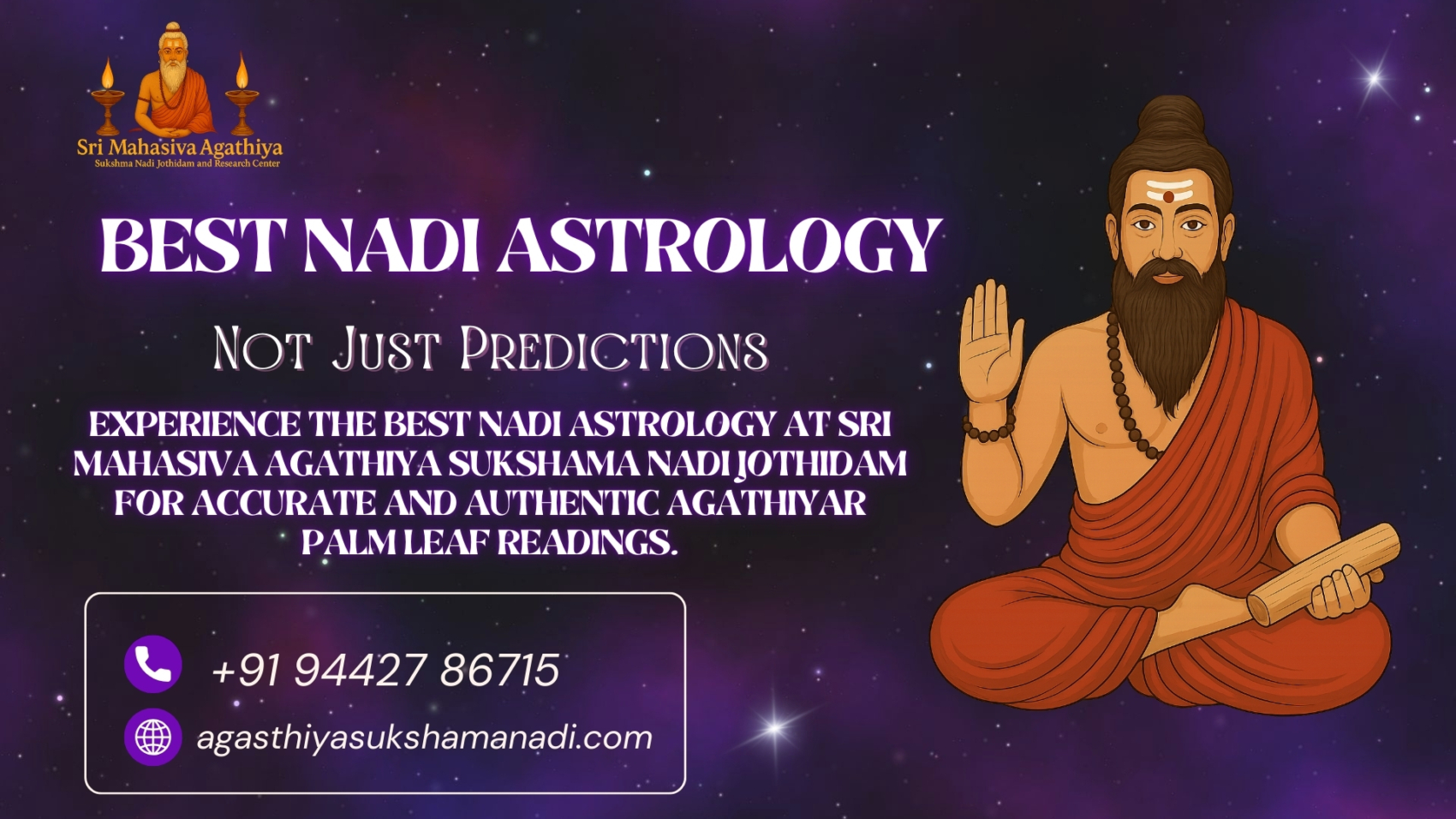 Best Nadi astrology at Sri Mahasiva Agathiya Sukshama Nadi Jothidam offering accurate and authentic Agathiyar palm leaf readings for seekers.
