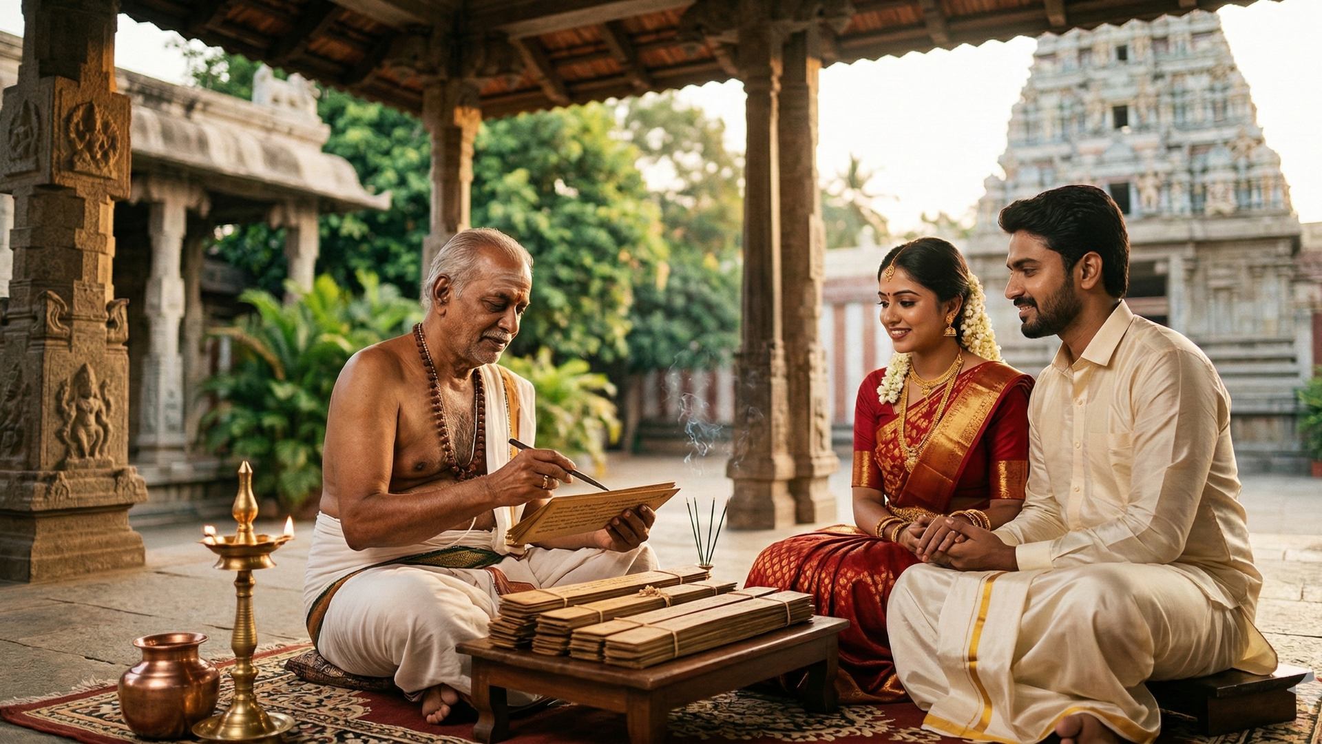 Nadi Astrology for Marriage reveals timing, partner traits, and remedies through authentic palm leaf readings in Vaitheeswarankoil.