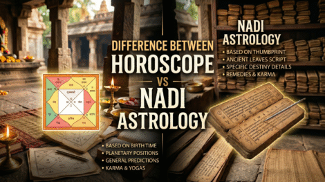 Difference between horoscope and Nadi Astrology explained clearly with Agathiyar palm leaf reading insights for true life guidance.