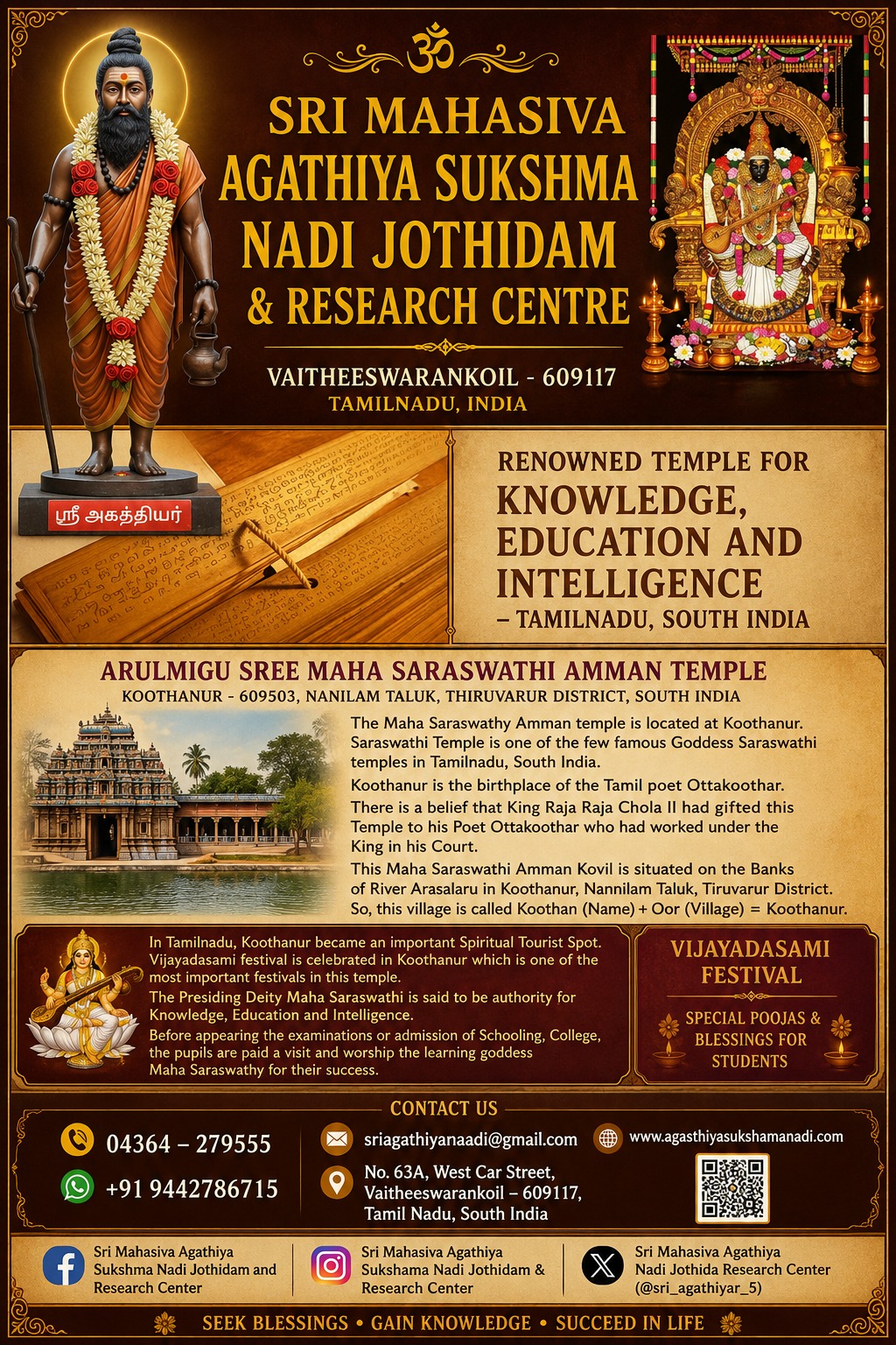 Temple for education and intelligence in Tamil Nadu helps students seek blessings, wisdom, and academic success through divine grace.