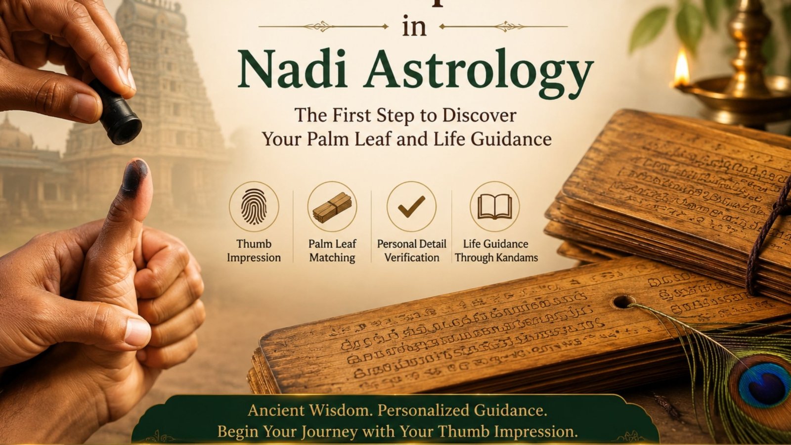 Thumb impression in Nadi astrology helps identify the correct palm leaf for traditional life guidance and spiritual insights.
