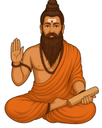 Illustration of Sage Kowshika Nadi holding palm leaf manuscripts, symbolizing ancient wisdom and guidance in Nadi Astrology in Vaitheeswaran Koil.