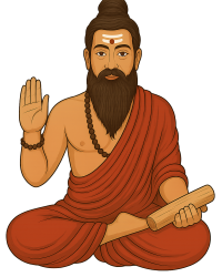 Illustration of Sage Bogar Nadi with palm leaf manuscripts, symbolizing sacred wisdom and guidance in Nadi Astrology in Vaitheeswaran Koil.