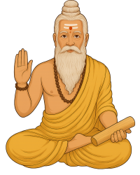 Illustration of Sage Vashista Nadi with palm leaf manuscripts symbolizing divine wisdom and guidance in Nadi Astrology in Vaitheeswaran Koil.