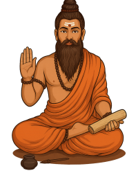Illustration of sage holding palm leaf manuscripts symbolizing ancient wisdom and guidance in Nadi Astrology in Vaitheeswaran Koil.